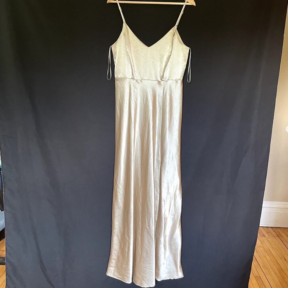 Birdy Grey gold maxi v-neck side slit spaghetti strap women's M dress formal